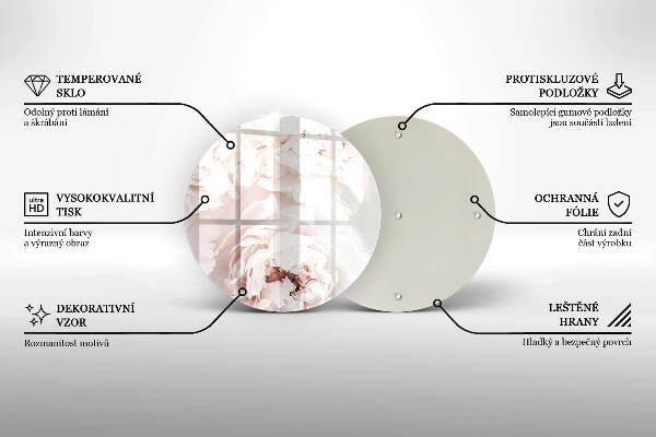 Sottobicchiere in vetro per candele tombali con stampa di peonie nei toni pastello