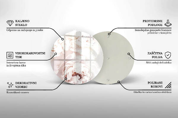 Sottobicchiere in vetro per candele tombali con stampa di peonie nei toni pastello