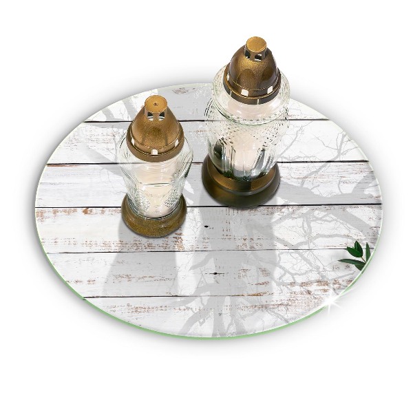 Sottobicchiere in vetro per candele tombali con motivo vecchie assi e foglie