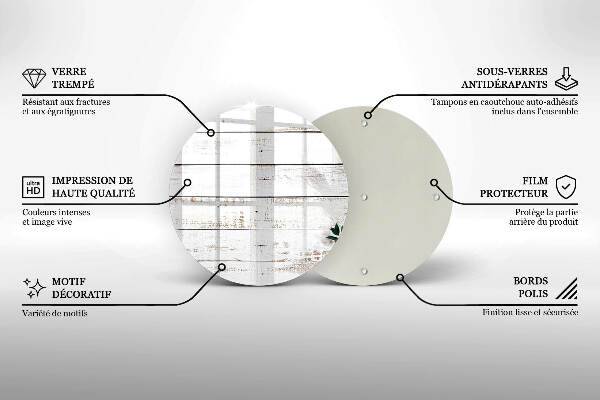 Sottobicchiere in vetro per candele tombali con motivo vecchie assi e foglie