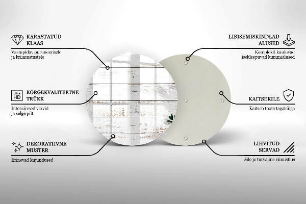 Sottobicchiere in vetro per candele tombali con motivo vecchie assi e foglie