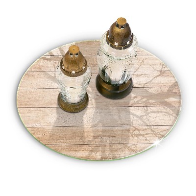 Piatto in vetro per candele con base in legno