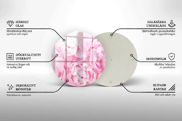 Sottobicchiere in vetro per candele tombali con motivo di peonie delicate