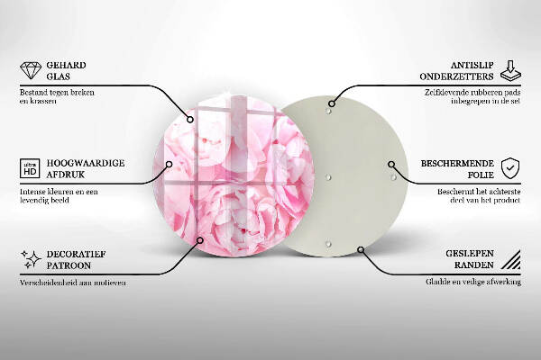 Sottobicchiere in vetro per candele tombali con motivo di peonie delicate