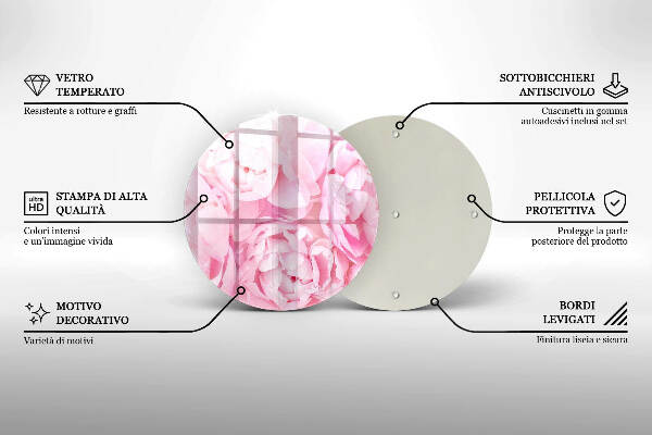 Sottobicchiere in vetro per candele tombali con motivo di peonie delicate