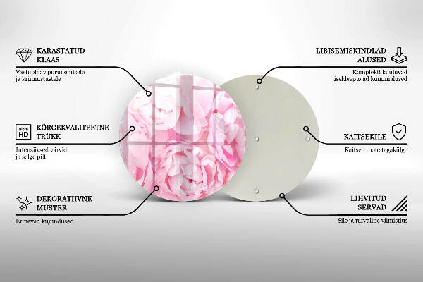 Sottobicchiere in vetro per candele tombali con motivo di peonie delicate