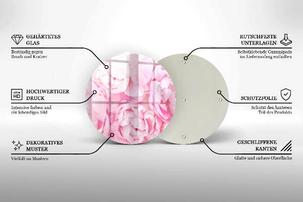 Sottobicchiere in vetro per candele tombali con motivo di peonie delicate