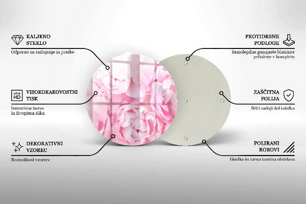 Sottobicchiere in vetro per candele tombali con motivo di peonie delicate