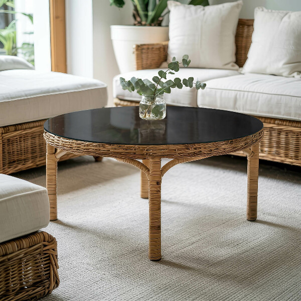 Top tavolo rotondo di colore nero liscio