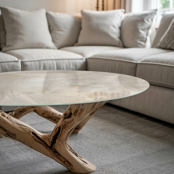 Top tavolo rotondo con motivo a trama marmorizzata