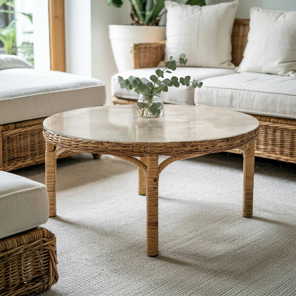 Top tavolo rotondo con motivo a trama marmorizzata