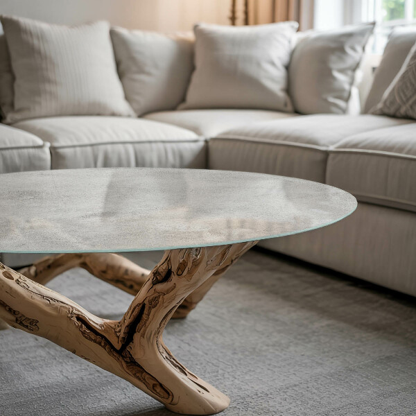 Top tavolo rotondo con finitura effetto cemento con delicati segni d'usura