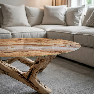 Top tavolo rotondo in legno naturale con inserto in resina