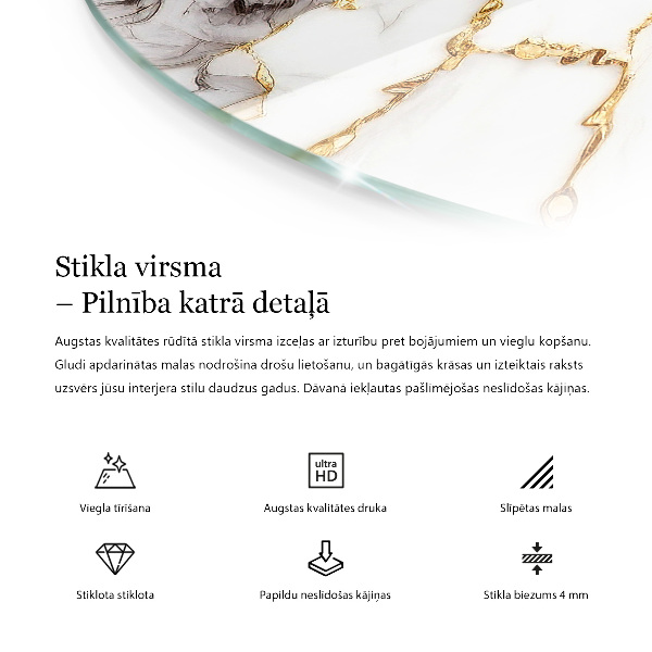 Top tavolo rotondo con motivo marmorizzato e venature naturali