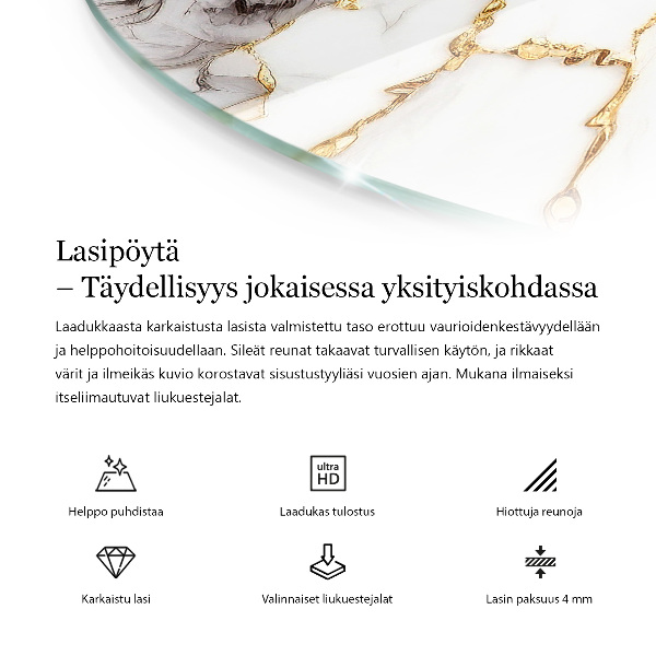 Top tavolo rotondo con motivo a superficie effetto marmo