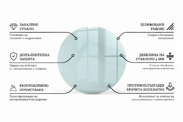 Piano tavolo rotondo in materiale trasparente