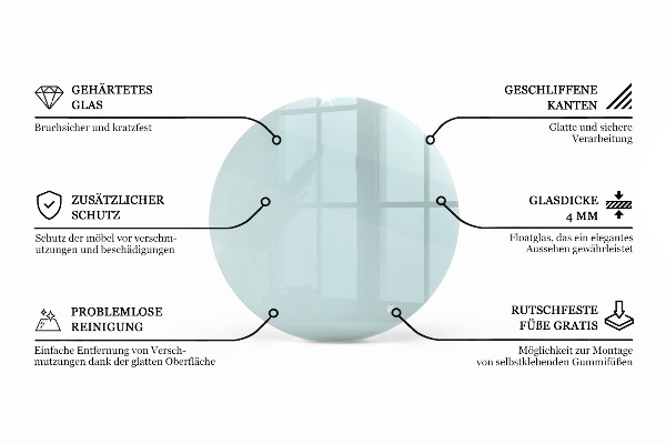 Piano tavolo rotondo in materiale trasparente