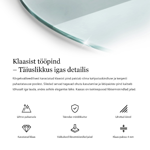 Piano tavolo rotondo in materiale trasparente