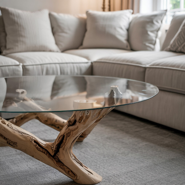 Piano tavolo rotondo in materiale trasparente