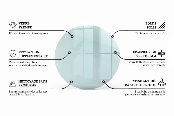 Piano tavolo rotondo in materiale trasparente