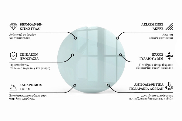 Piano tavolo rotondo in materiale trasparente