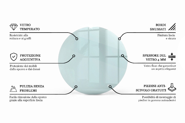Piano tavolo rotondo in materiale trasparente