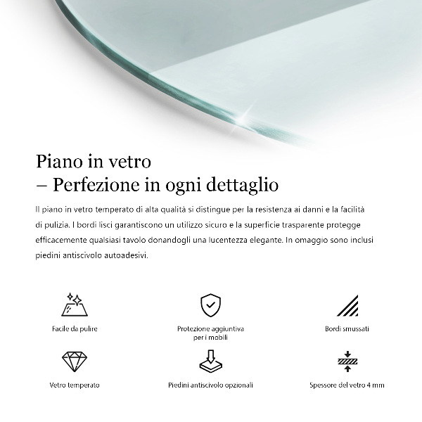 Piano tavolo rotondo in materiale trasparente