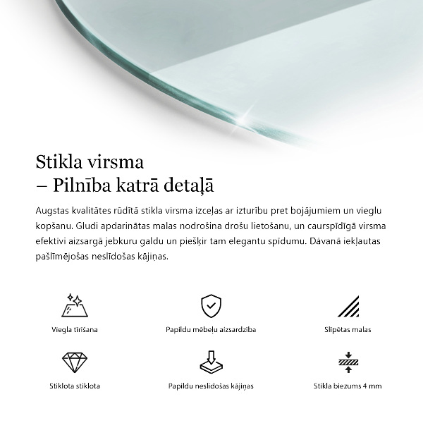 Piano tavolo rotondo in materiale trasparente