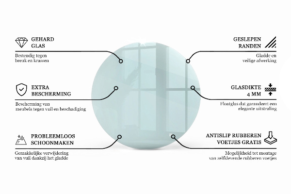 Piano tavolo rotondo in materiale trasparente