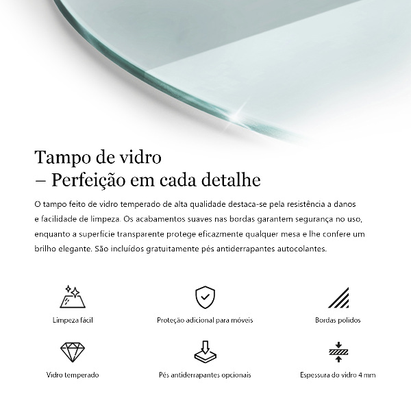 Piano tavolo rotondo in materiale trasparente