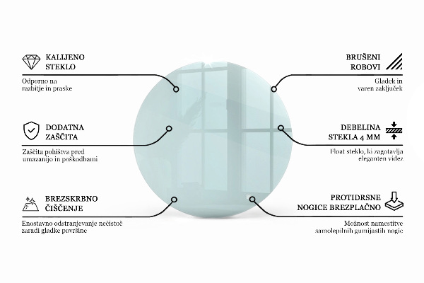 Piano tavolo rotondo in materiale trasparente