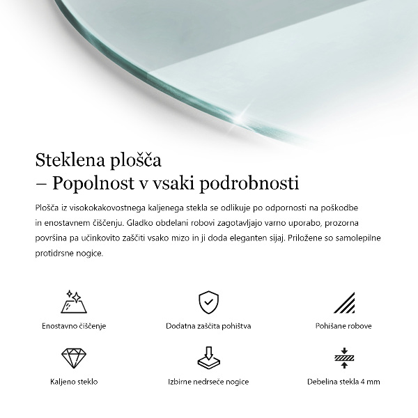 Piano tavolo rotondo in materiale trasparente