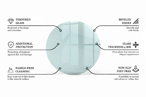 Piano tavolo rotondo in materiale trasparente