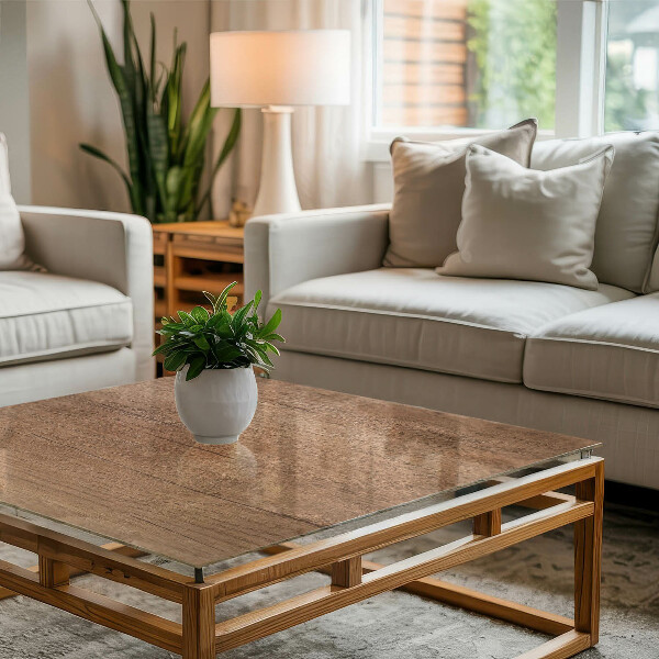 Piano in vetro per tavolo rettangolare con finitura effetto legno naturale