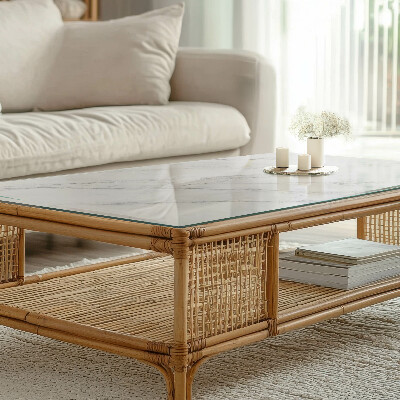 Piano in vetro per tavolo rettangolare con motivo che imita il marmo