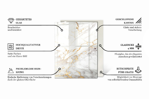 Piano in vetro per tavolo rettangolare con motivo che imita il marmo