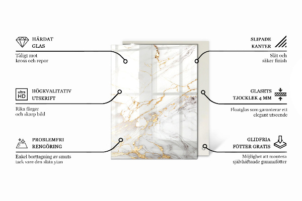 Piano in vetro per tavolo rettangolare con motivo che imita il marmo