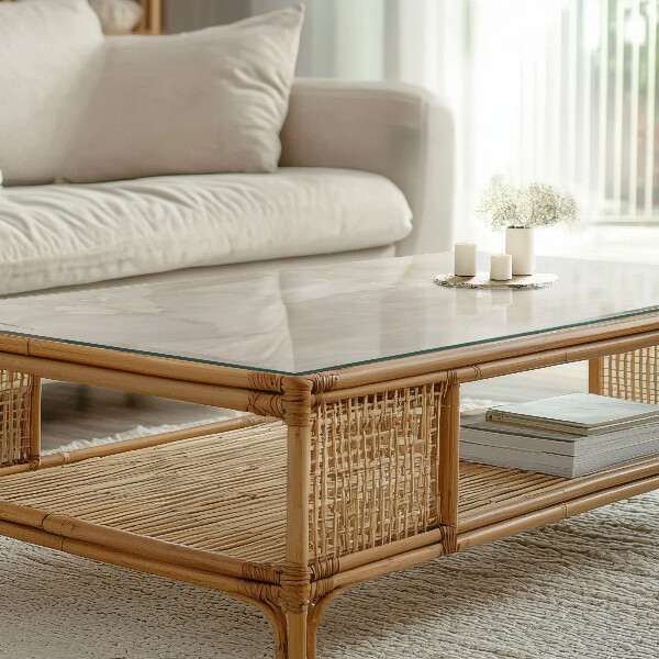 Piano in vetro per tavolo rettangolare con una grafica effetto marmo