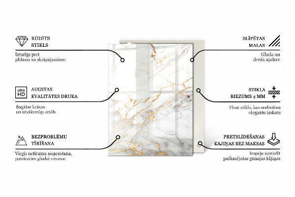 Piano in vetro per tavolo rettangolare con una grafica effetto marmo