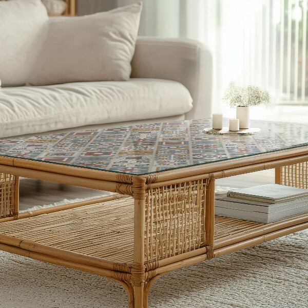 Piano in vetro per tavolo rettangolare con mosaici decorativi e dettagli ornamentali