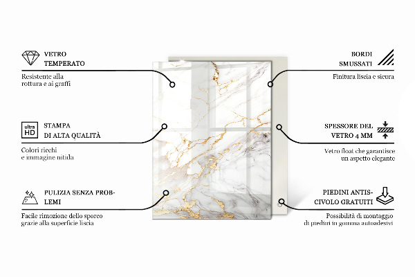 Piano in vetro per tavolo rettangolare con motivo forestale elegante