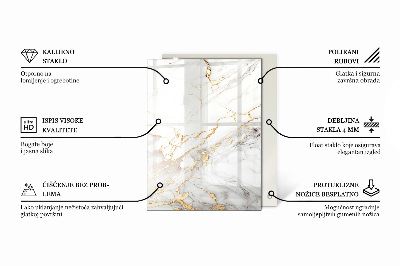 Piano in vetro per tavolo rettangolare con finitura effetto marmo dalle venature delicate