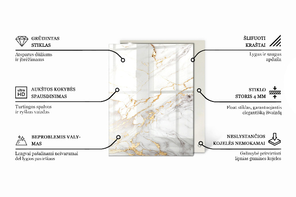 Piano in vetro per tavolo rettangolare con motivo a trama di pietra