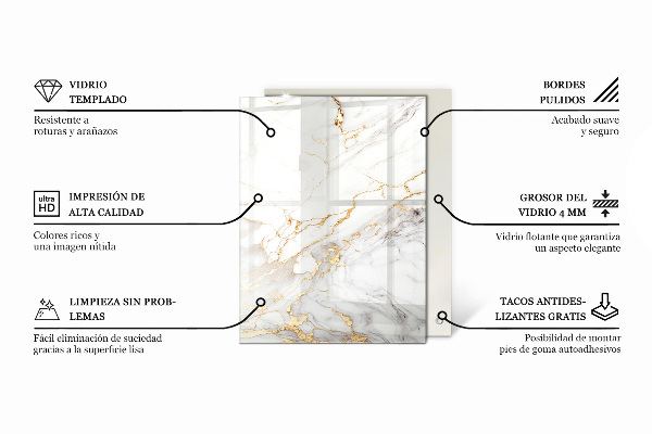 Piano in vetro per tavolo rettangolare con motivo marmorizzato elegante