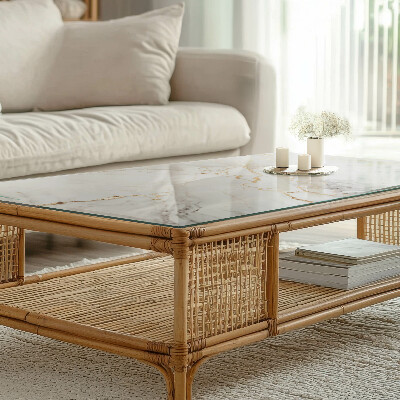 Piano in vetro per tavolo rettangolare con sottili venature di marmo