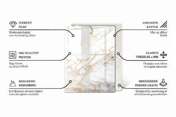 Piano in vetro per tavolo rettangolare con sottili venature di marmo