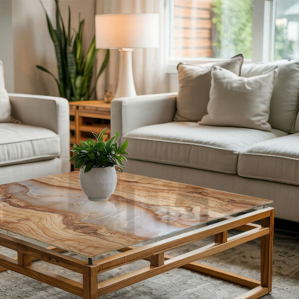 Piano in vetro per tavolo rettangolare con finitura in legno abbinata a resina