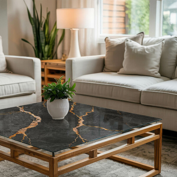 Piano in vetro per tavolo rettangolare con venature marmoree nel design