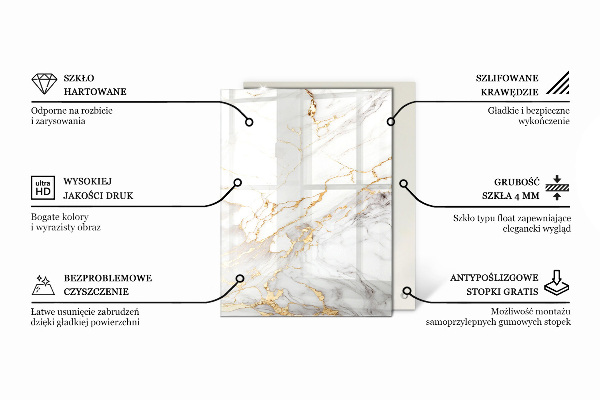 Piano in vetro per tavolo rettangolare con venature marmoree nel design