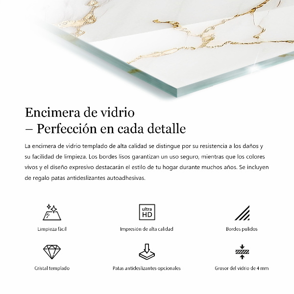 Piano in vetro per tavolo rettangolare con venature marmoree nel design